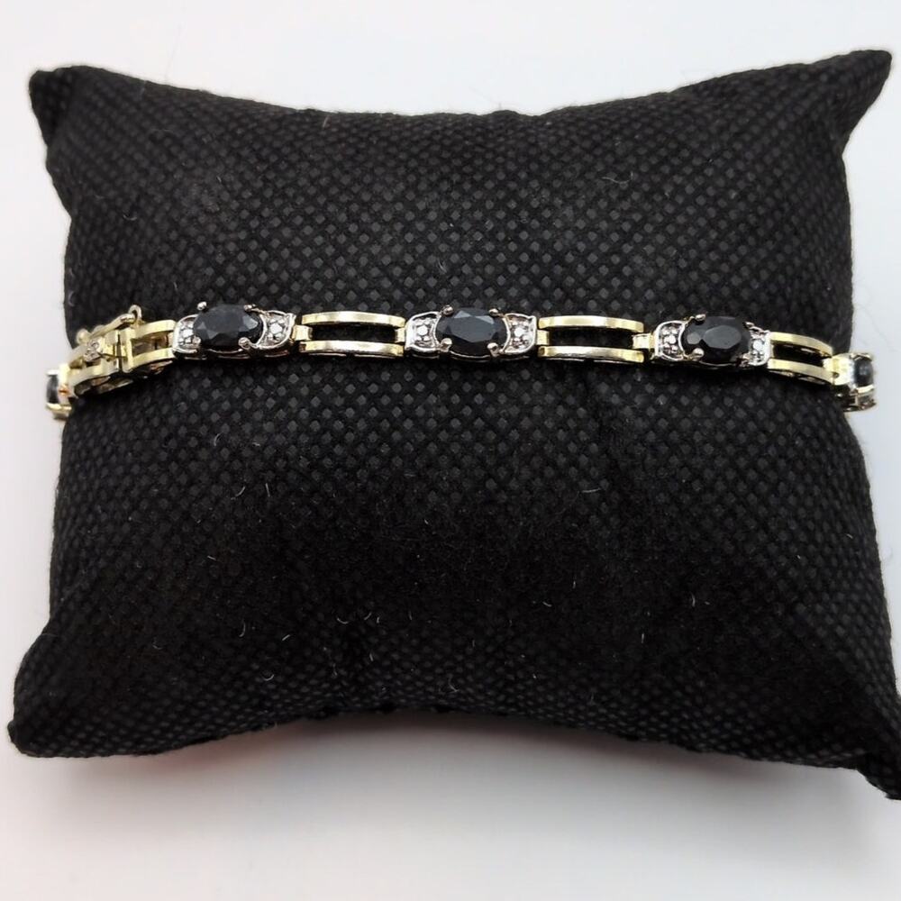 Sterling Silver 925 FAS Gold Vermeil Sapphire Tennis Bracelet 7.5in 8.53g *READ